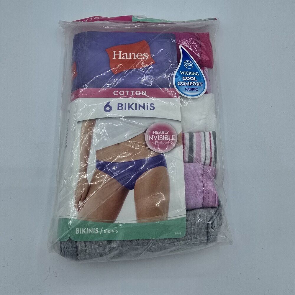 Women's Hanes Tagless Bikinis Ultra Soft Panties Size 5 Cotton 6 Pair No Ride Up